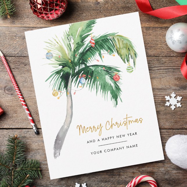 Palm Tree Watercolor Business Christmas Holiday Card (Palm Tree Watercolor Business Christmas Holiday Note Card)