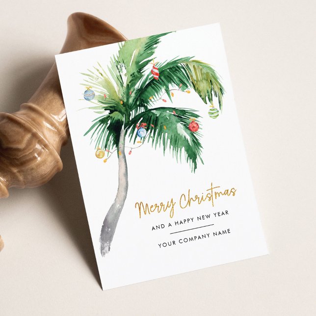 Palm Tree Watercolor Business Christmas Holiday Card (Palm Tree Merry Christmas Business Greetings Card)