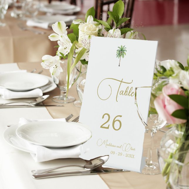 Palm Tree Watercolor Elegant Simple Wedding  Pedestal Sign (Creator Uploaded)