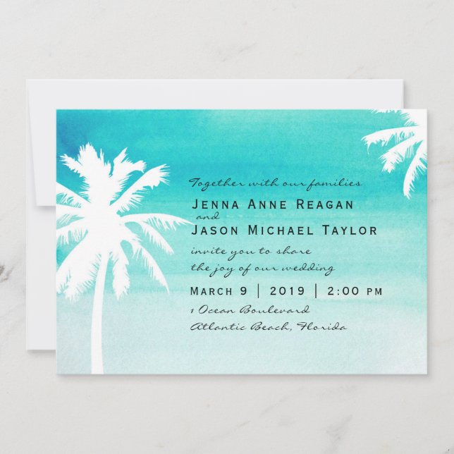 Palm Tree Watercolor Wedding Invitation (Front)