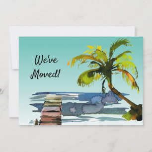 Palm Tree Waterfront Dock Aqua New Home Moving Announcement