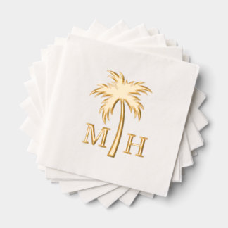Palm Tree Wedding Monogram Foil Napkins