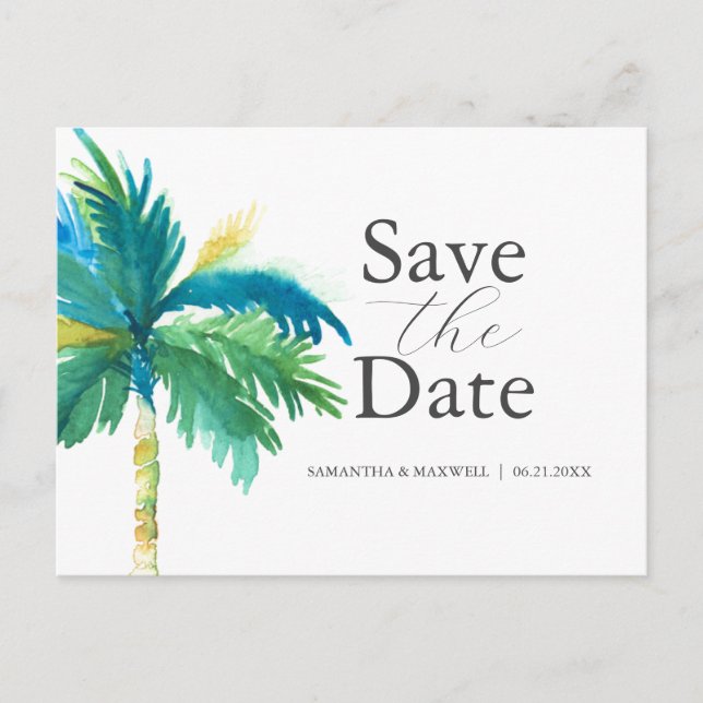 Palm Tree Wedding Save The Date Postcard (Front)