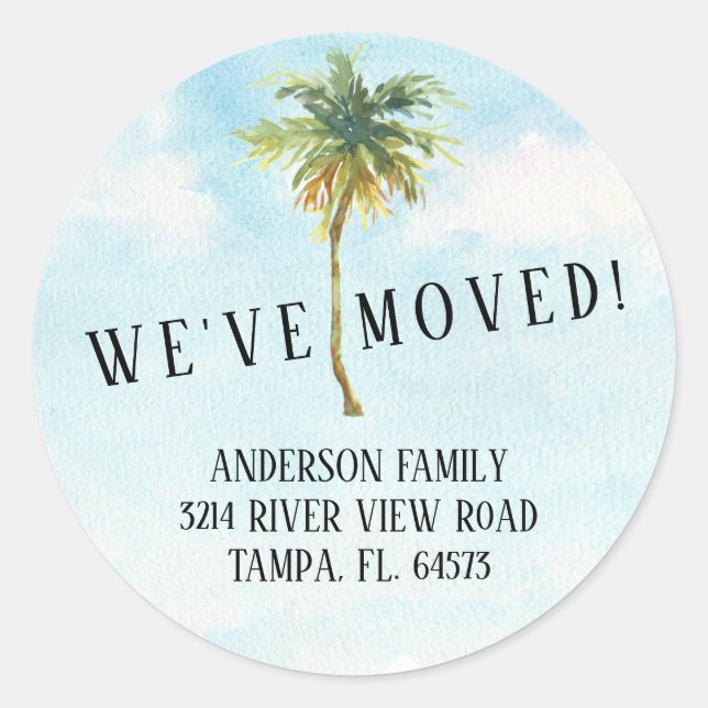 Palm Tree We've Moved New Address Label Sticker (Front)