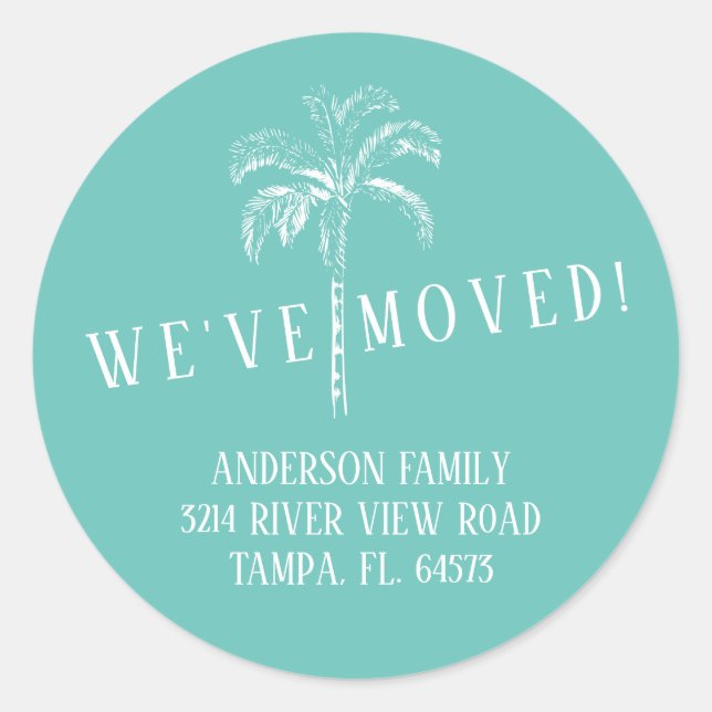 Palm Tree We've Moved New Address Label Sticker (Front)
