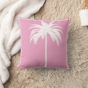 Palm Tree  White Border Pink Tropical Elegant   Cushion