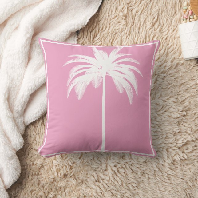 Palm Tree  White Border Pink Tropical Elegant   Cushion (Blanket)
