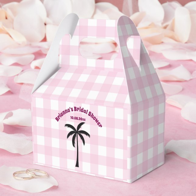 Palm Tree White Pink Chequered Bridal Shower Favour Box (Wedding)
