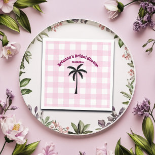 Palm Tree White Pink Chequered Bridal Shower Napkin