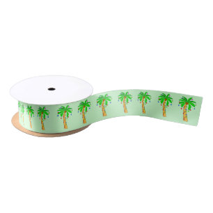 Palm Tree with Christmas Lights 1.5 In. Satin Ribbon