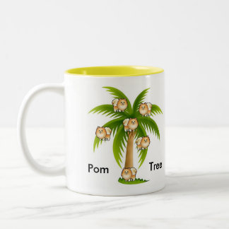 Palm Tree with Pomeranians Two-Tone Coffee Mug