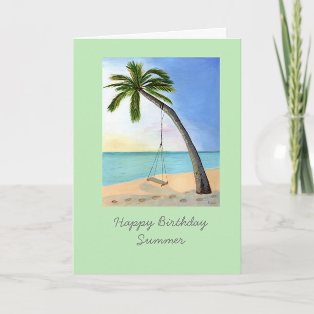 Palm Tree with swing customisable birthday card (Front)