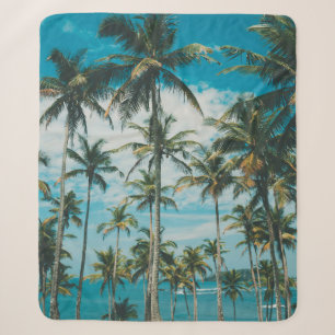 Palm trees above the ocean, vintage toned and retr sherpa blanket
