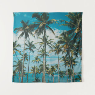 Palm trees above the ocean, vintage toned and retr tapestry
