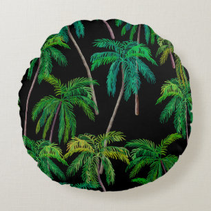Palm Trees: Acrylic Summer Pattern. Round Cushion