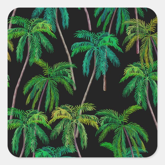 Palm Trees: Acrylic Summer Pattern. Square Sticker (Front)