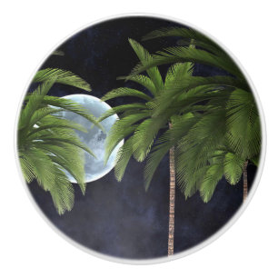 Palm Trees Against the Moon Ceramic Knob