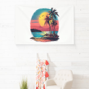 Palm trees and beach banner