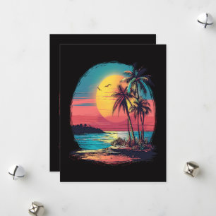 Palm trees and beach holiday card