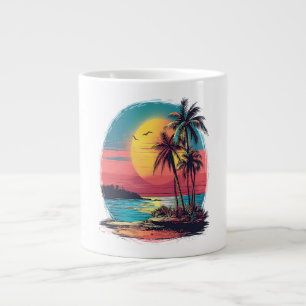 Palm trees and beach large coffee mug