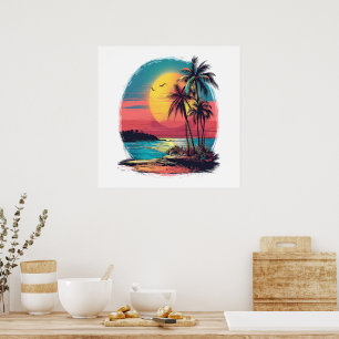 Palm trees and beach poster