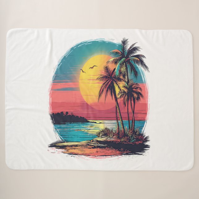 Palm trees and beach sherpa blanket (Front (Horizontal))