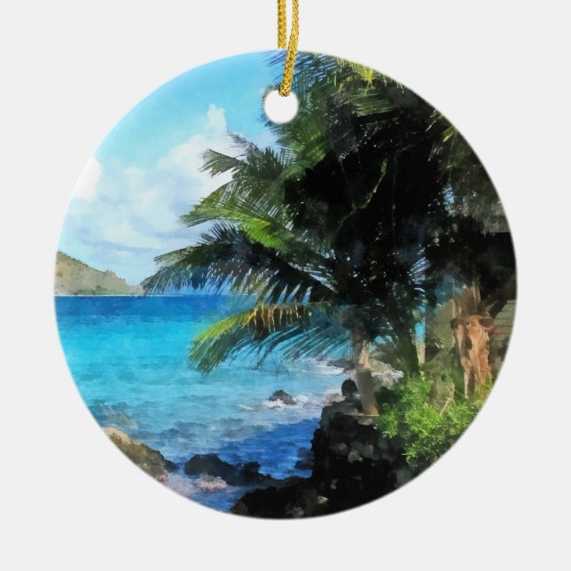 Palm Trees and Beach St. Thomas VI Ceramic Ornament (Front)