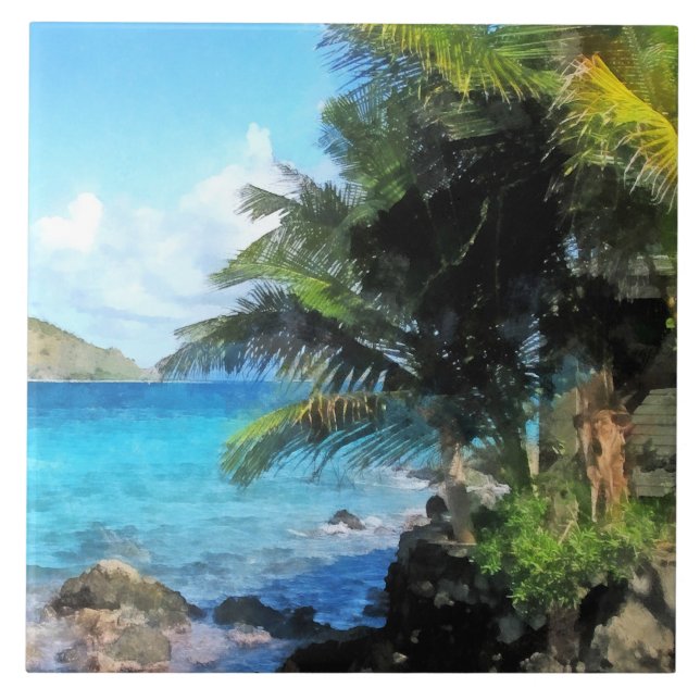Palm Trees and Beach St. Thomas VI Ceramic Tile (Front)