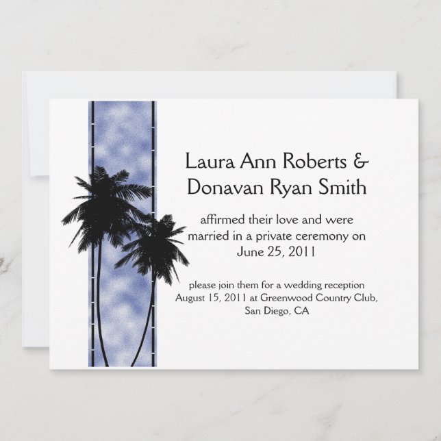 Palm Trees and Blue Post Wedding Invitation (Front)