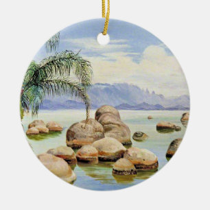 Palm Trees and Boulders, Bay of Rio, Ceramic Ornament