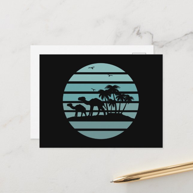 palm trees and camels  holiday postcard (Front/Back In Situ)