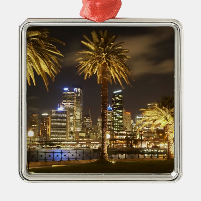 Palm Trees and CBD at Night, Sydney, New South Metal Ornament (Front)