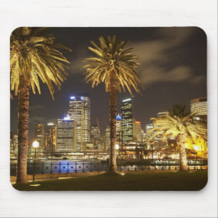 Palm Trees and CBD at Night, Sydney, New South Mouse Pad