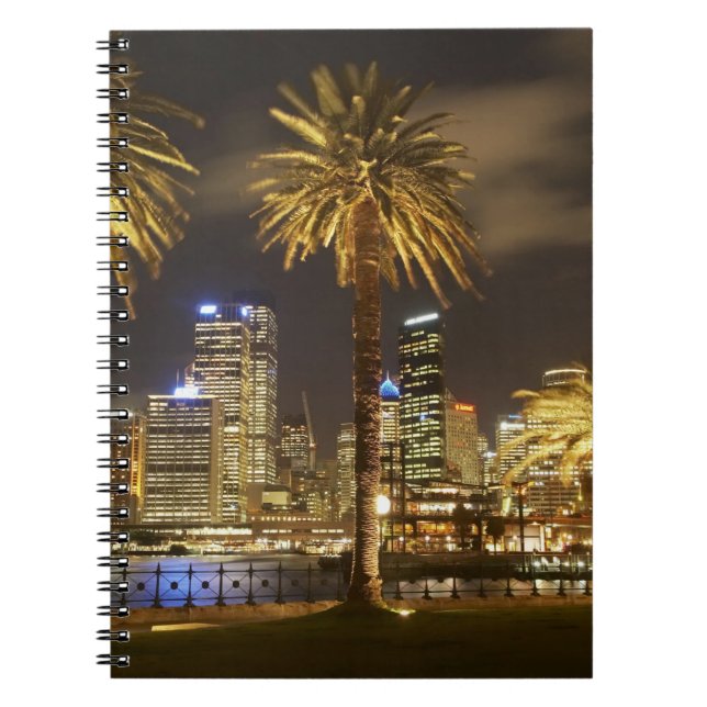 Palm Trees and CBD at Night, Sydney, New South Notebook (Front)