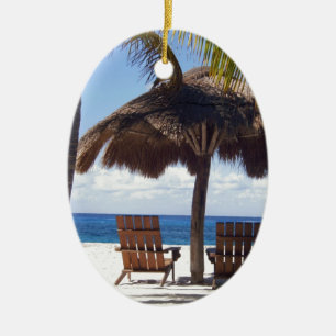 Palm Trees and chairs Mexico Beach Ceramic Ornament