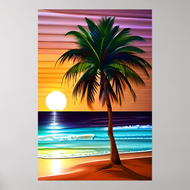 Palm Trees and Colourful Sunset Poster (Front)