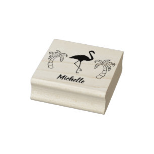 Palm Trees and Flamingos Personalised Rubber Stamp