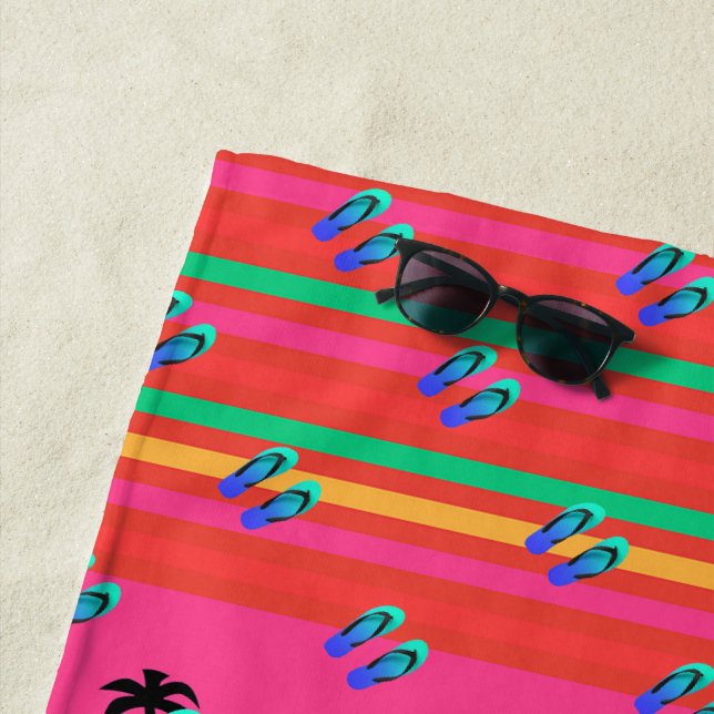  Palm Trees And Flip Flops Beach Towel (In Situ)