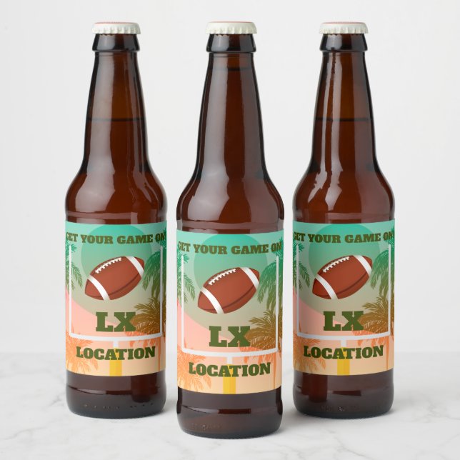 Palm Trees and Football Uprights Party Beer Bottle Label (Bottles)