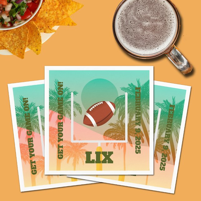 Palm Trees and Football Uprights Party Paper Napkin (Palm trees and football through the uprights cocktail napkins)
