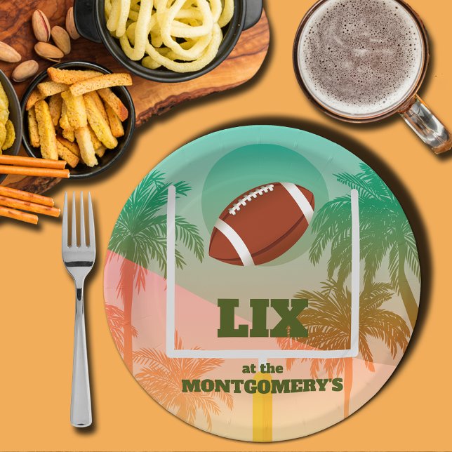Palm Trees and Football Uprights Party Paper Plate (Palm trees and football through the uprights paper plates)