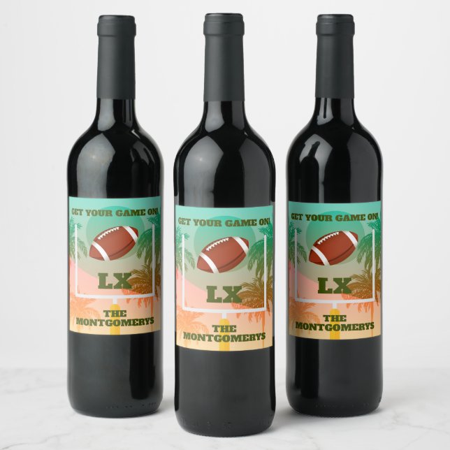 Palm Trees and Football Uprights Party Wine Label (Bottles)