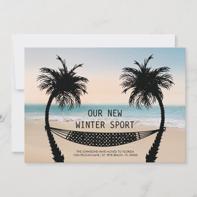 Palm Trees and Hammock on Florida Beach Moving Announcement (Front)