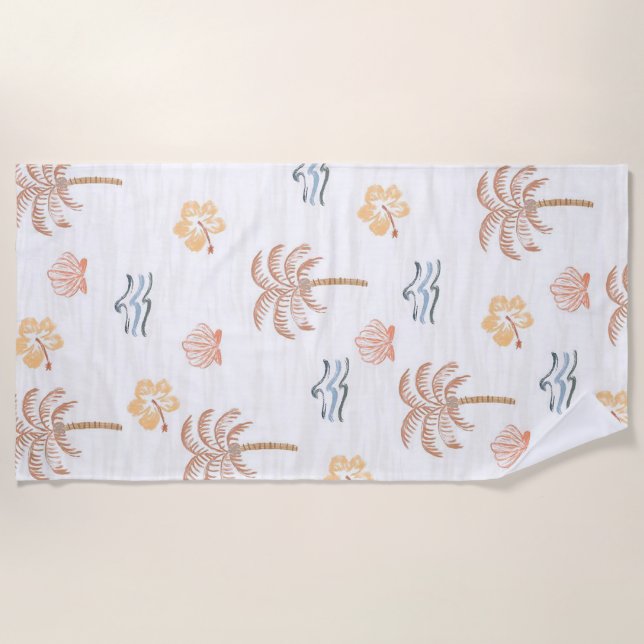 Palm Trees and Hibiscus Beach Towel (Front)