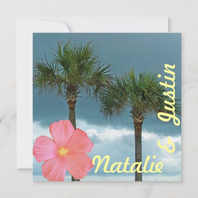 Palm Trees and Hibiscus Tropical Save the Date (Front)