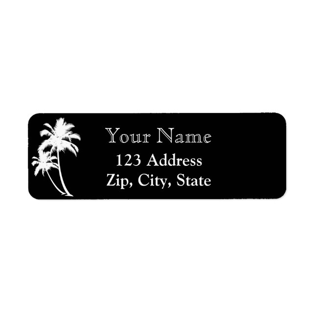 Palm trees and name return address black white label (Front)