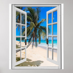 Palm Trees and Ocean View Faux Window Poster