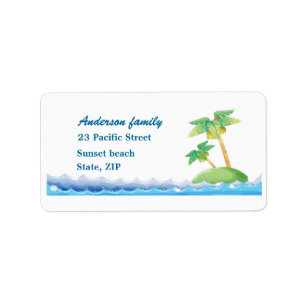 Palm trees and ocean waves Avery Label