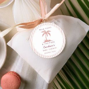 Palm Trees and Pacifiers Pink Coastal Baby Shower Classic Round Sticker