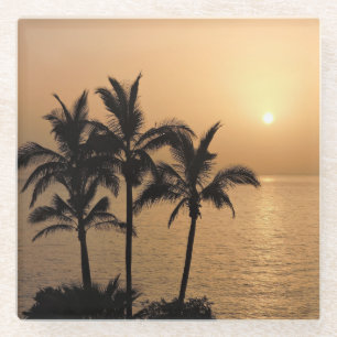 Palm Trees and Romantic Sunset Glass Coaster